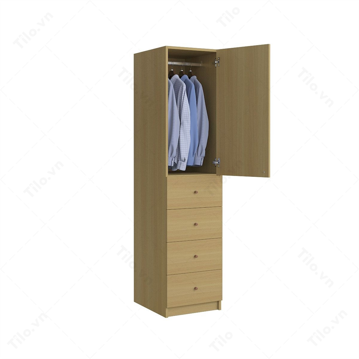 Mẫu tủ quần áo 1 cánh với 4 ngăn kéo